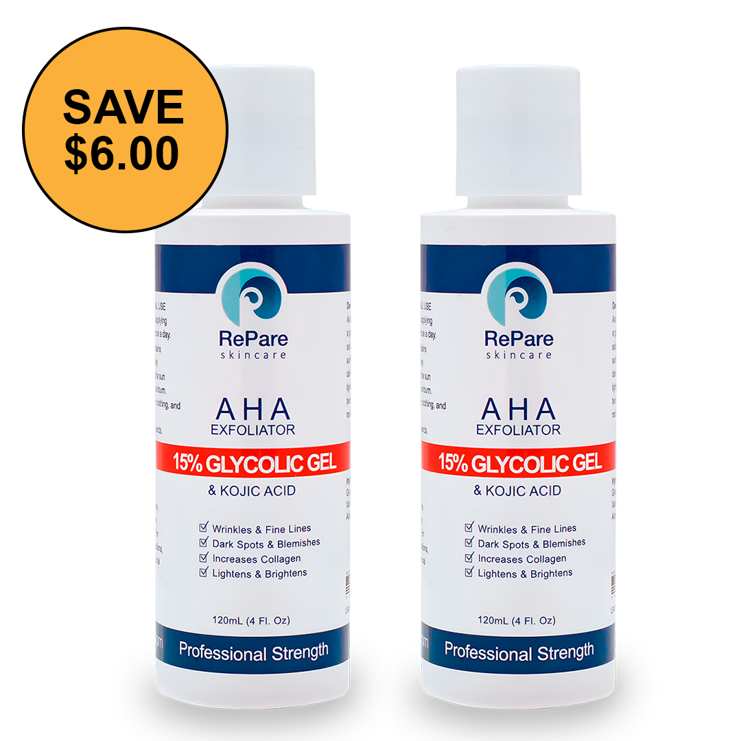 AHA Exfoliator with Glycolic & Kojic Acids - $6 Off 2 Pack, for Brighter, Thicker, Smoother Skin
