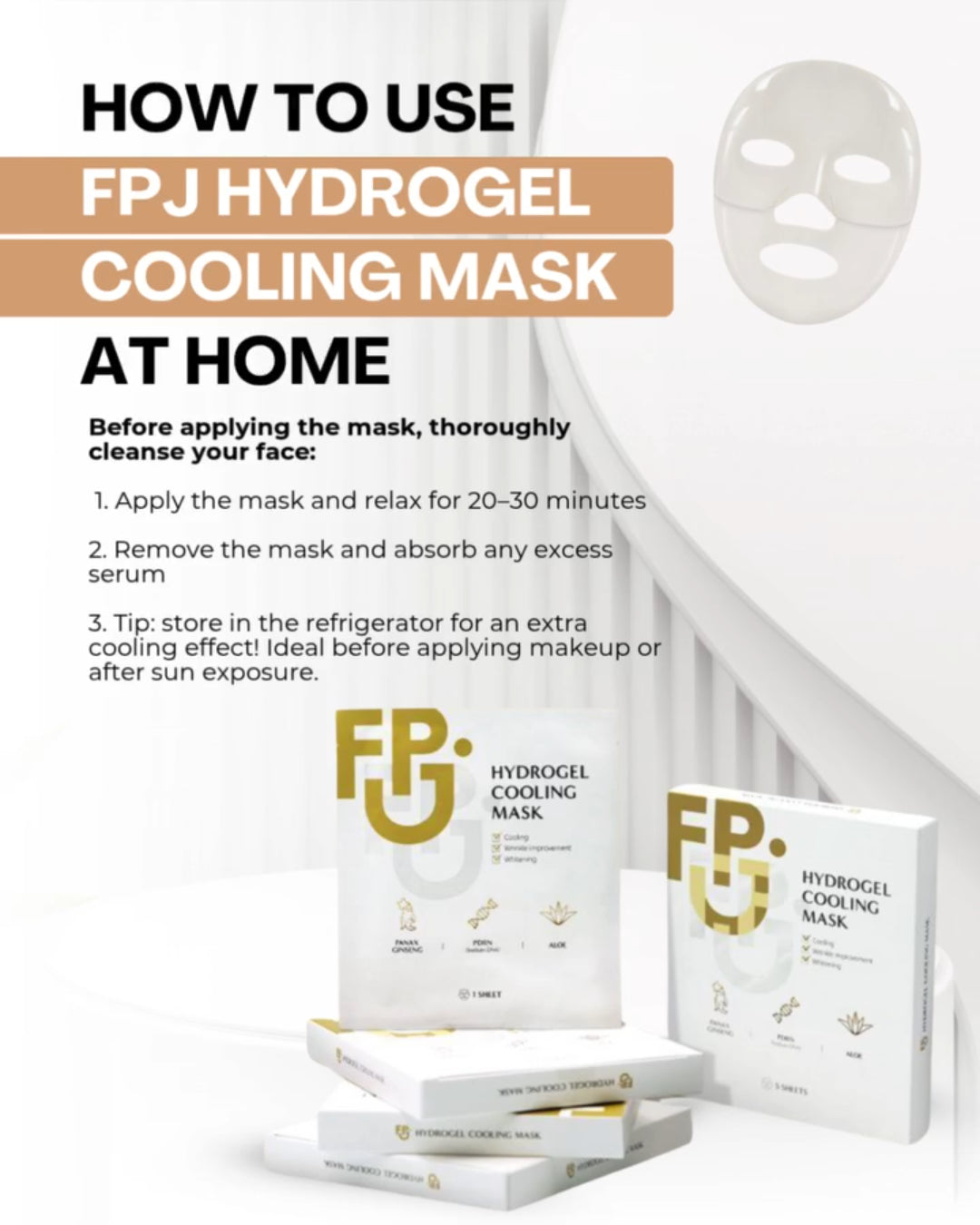 Hydrogel Cooling Mask – Post-Peel Korean Sheet Mask with Collagen – Hydrating, Wrinkle Reducing, Pore Minimizing, Brightening – Overnight Use, Anti-Aging Skincare 5 pack