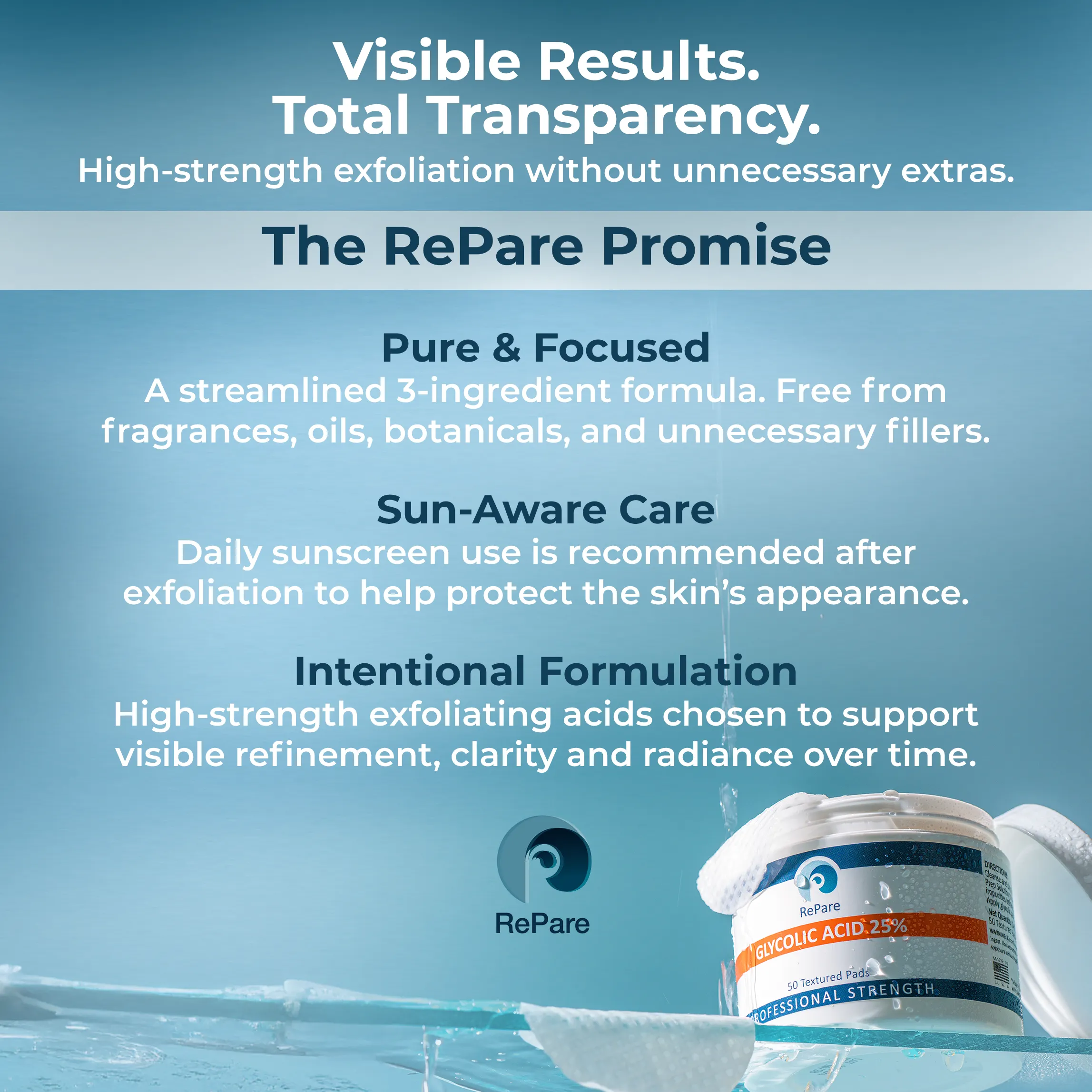 25% Glycolic Acid Peel Pads - Exfoliating, Resurfacing for Smoother Skin Tone & Texture, Chemical Peel_50 pads_1 , 2 Jars & 3 Jars
