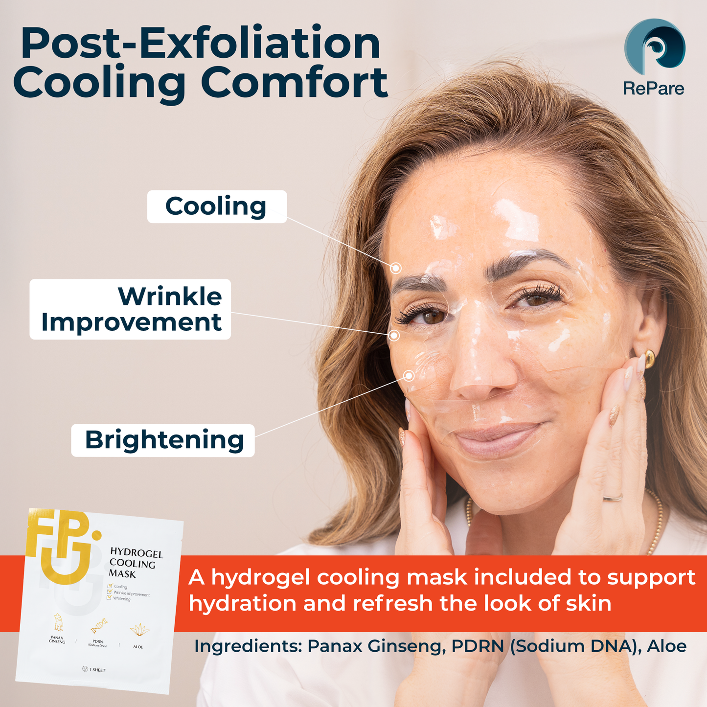 Hydrogel Cooling Mask – Post-Peel Korean Sheet Mask with Collagen – Hydrating, Wrinkle Reducing, Pore Minimizing, Brightening – Overnight Use, Anti-Aging Skincare 5 pack