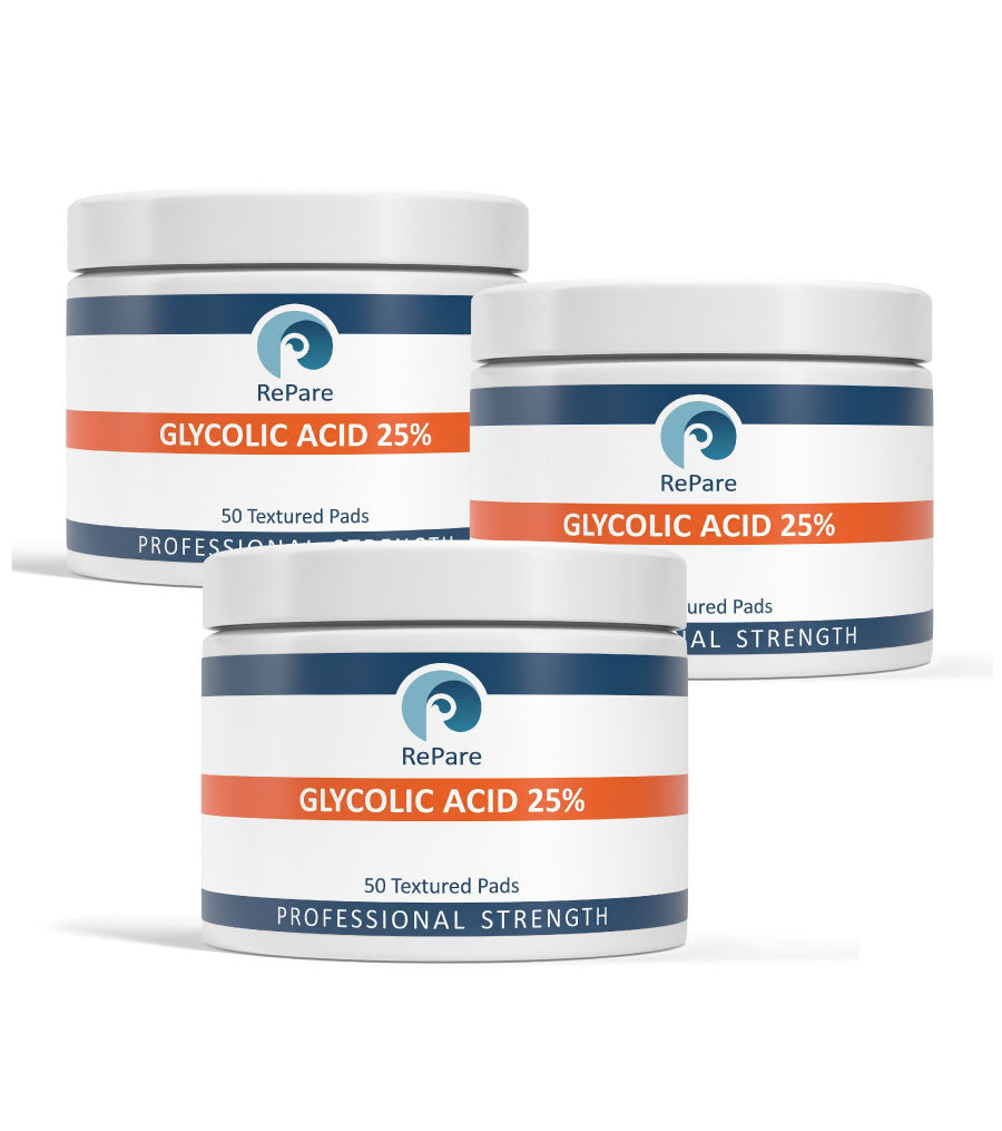 RePare -  25% Glycolic Acid Pads - Exfoliating, Resurfacing for Smoother Skin Tone & Texture, Chemical Peel - 50 pads