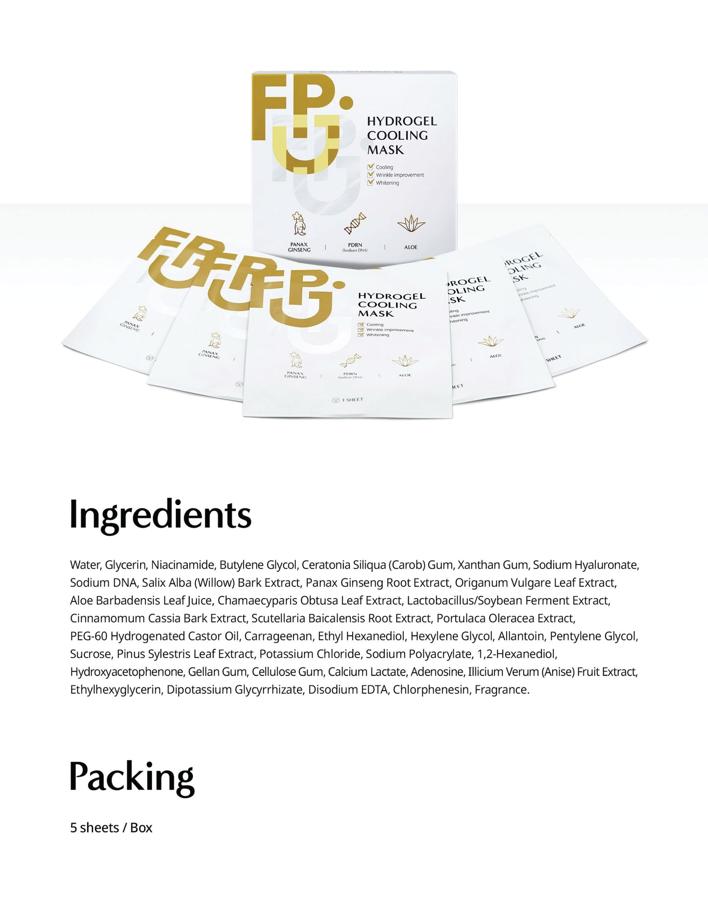 Hydrogel Cooling Mask – Post-Peel Korean Sheet Mask with Collagen – Hydrating, Wrinkle Reducing, Pore Minimizing, Brightening – Overnight Use, Anti-Aging Skincare 5 pack