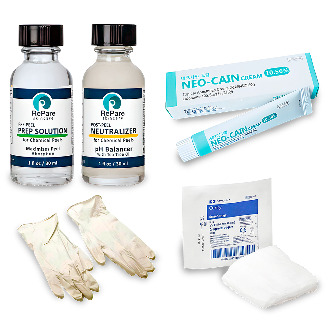 Complete Chemical Peel Kit: Includes Neo Cain Cream 30g, Prep Solution, Neutralizer, Gauze, Gloves & Instructions
