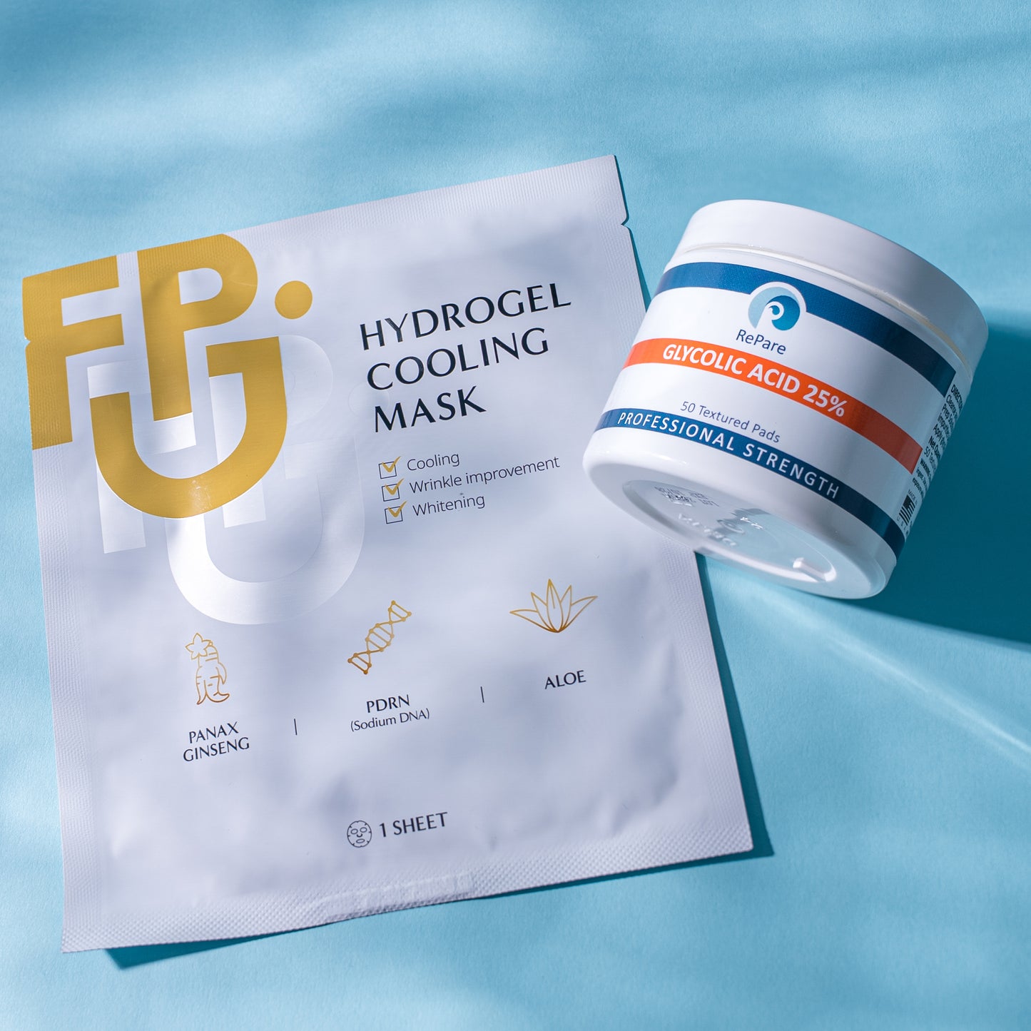 RePare - Glycolic Acid 25% Peel Pads & 1 Korean, Hydrogel Cooling Mask - Exfoliating, Resurfacing for Smoother Skin Tone & Texture, Chemical Peel - 50 pads
